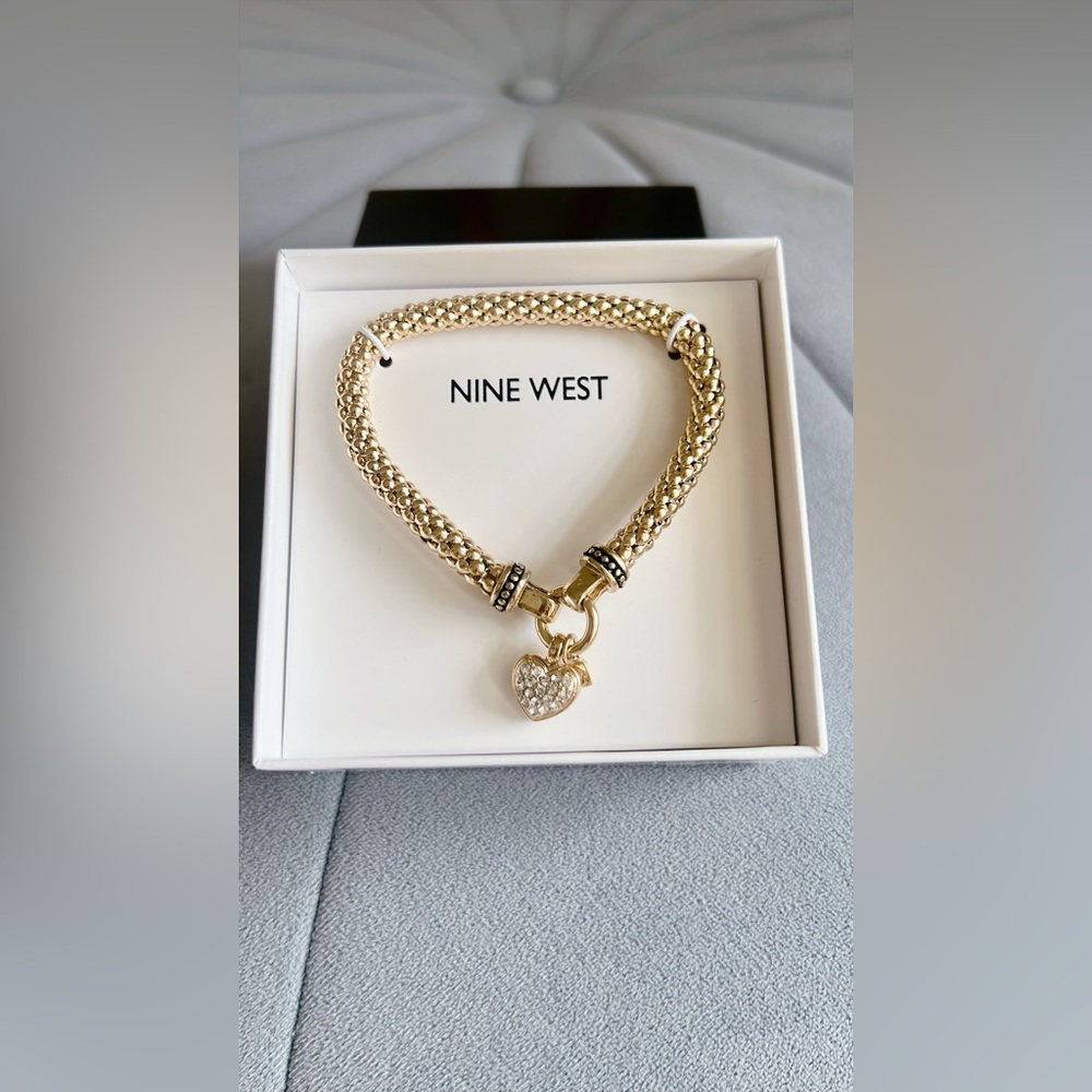 Nine West Women's Boxed Bracelet Pave Heart Stretch - Picture 4 of 5